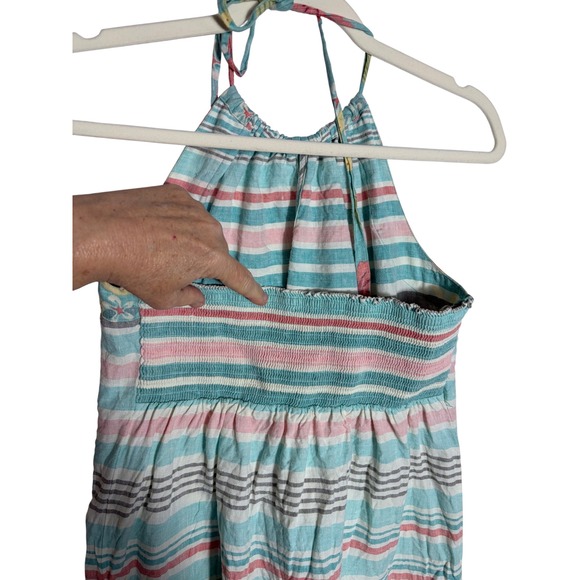 Tommy Bahama Womens Medium Blue Pink Striped Linen Blend Halter Smocked Dress - Picture 8 of 8